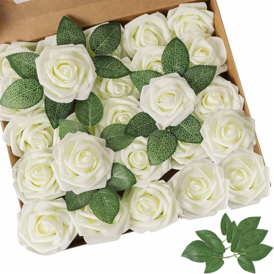 10/25 peças Flores artificiais multicoloridas, espuma de marfim de cor verdadeira, rosas falsas com hastes, buquê de casamento faça você mesmo, arranjo central de chá de panela multicolorido, decoração de mesa de festa, embalagem de saco OPP (excluindo caixa), dia dos namorados, presente - Multicolorido - Ver 1