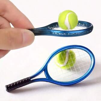 1-2set Creative Doll Tennis Racket Set Toys, Mini Racket, Imitative Tennis Accessories, Doll House Accessories, Sports Equipment Set, Holiday Props Gift,Wooden Doll House,Sylvanian Families,Tennis