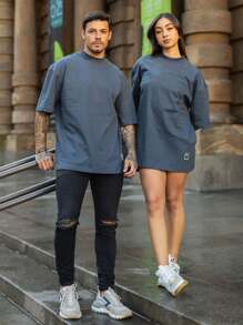Oversized Plain Turtleneck T-Shirt Basic Men's Streetwear Unisex - 灰色 - 查看 8