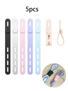 5pcs Silicone Cable Ties, Reusable, Suitable For Earphone Cables, Phone Charging Cables, Various Household Data Cables, Can Be Used For Cable Management In Home, Office, School And Other Places, Also Suitable For Travel Storage Bags, Makeup Bags, Travel Storage Bags, Large Capacity Cosmetic Storage Boxes, Can Store Lipsticks, Brushes, Skincare Products, Phones, Coins, Small Items And More, Suitable For Home, Gifts, Vacations And Holidays (Halloween, Christmas) And Other Occasions, Multi-Functional Use, Full Of Bohemian Style - Multicolor - View 10
