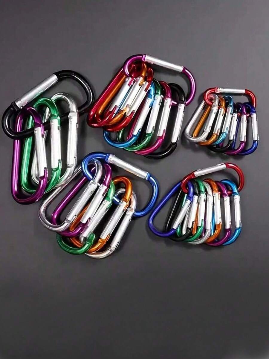 5pcs/Random Color Durable Aluminum Alloy Keychain Hooks With Heavy Duty D-Ring And Safety Spring Gate, Suitable For Hiking, Camping, Fishing And Outdoor Activities - Multicolor - View 1