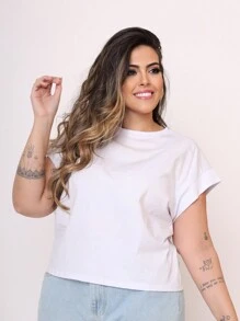 Cropped Feminino Plus Size Liso - Branco - Visão 2