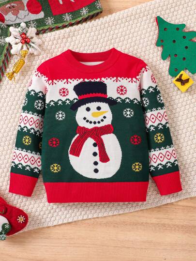 Jersey de punto con diseño de muñeco de nieve navideño de dibujos animados para niña, otoño/invierno