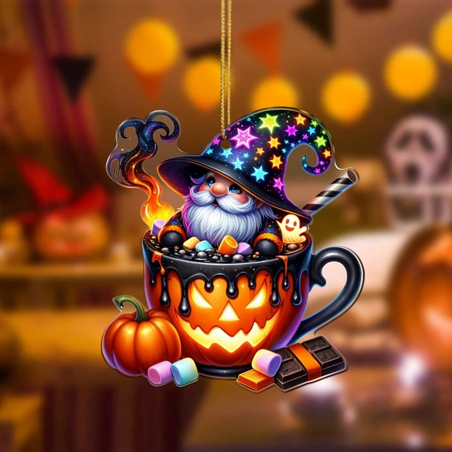 1 Ornamento festivo de fiesta, cartel de pared para el hogar y jardín, llavero colgante para mochila, Casa de dulces, Chocolate caliente, Fantasma