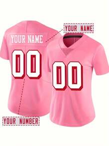 Customized Name And Number Women's Embroidered American Football Jersey San Francisco Pink V-Neck Personalized Short Sleeved Shirt Party Game Training Competition Sports Top DIY S-XXL - Pink - View 1