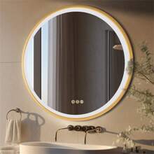 LUVODI LED Bathroom Mirror Round Illuminated Wall Vanity Mirror With Aluminum Alloy Gold Frame Touch Switch Anti-Fog 3 Dimmable Lighting Color - US A Type Plug(110-127V) - View 6