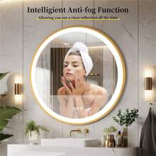LUVODI LED Bathroom Mirror Round Illuminated Wall Vanity Mirror With Aluminum Alloy Gold Frame Touch Switch Anti-Fog 3 Dimmable Lighting Color - US A Type Plug(110-127V) - View 9