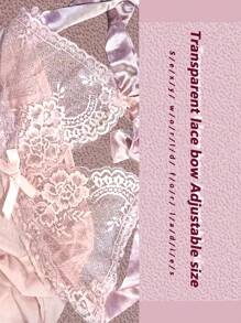 1pc Sexy See-Through Lace Splicing Lingerie Dress, Including T-Back Panty For Home Use For Going Out - Pink - View 6