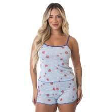 Baby Doll MICRO ADULTO Estampado Sortido Feminino Blusa Alça e Short Pijama de Dormir Premium - Multicolorido - Visão 1