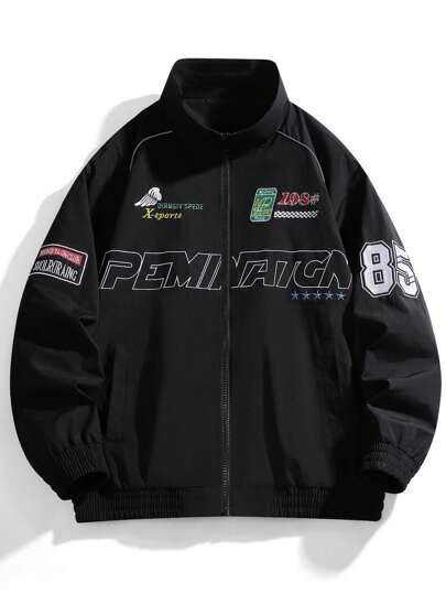 男友风男士潮流字母刺绣防风户外骑行赛车摩托车立领运动夹克秋季男友风男装