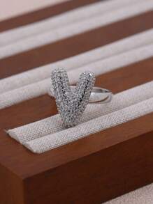 KEJIALAI 1pc New Luxury Big Exaggerated Hip-Hop Style A-Z 26 Letter Ring, Copper Micropavé CZ Plated Platinum Men Women Initial Name Letter Ring - Letter - View 24