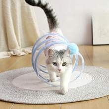 1pc Foldable S-Shaped Cat Tunnel Toy With Spring, Mouse Tunnel With Ball And Crinkle Sound, Interactive Outdoor Cat Toy - Multicolor - View 2