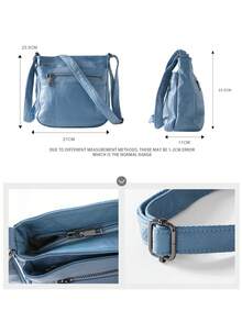 Túi Da Thật Cho Nữ Nhiều Túi Đeo Vai Da Bò Dung Tích Lớn Túi - Màu xanh lam - Xem 3