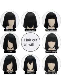 16 英寸合成动漫/角色扮演假发，彩色长刘海，齐肩剪裁，适合各种服装风格和场合