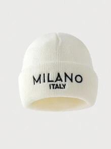 1pc Or 2pcs Men's Black & White Letter Embroidery "MILANO ITALY" Knit Beanie Caps, Warm Winter Daily Wear Fall Outfit - Multicolor - View 9