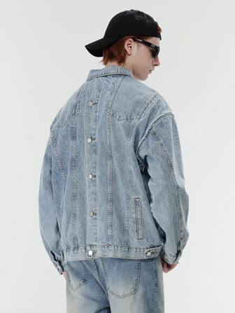 XINYINSU 前后设计牛仔夹克工作服，紧身冬季外套