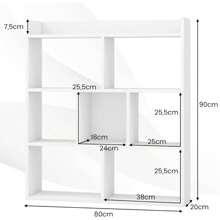 Geometric Bookshelf, Cube Shelf With 7 Compartments & Shelves, Storage Shelf With Open Back, Room Divider Shelf Standing Shelf For Living Room, Study & Office - White - View 5