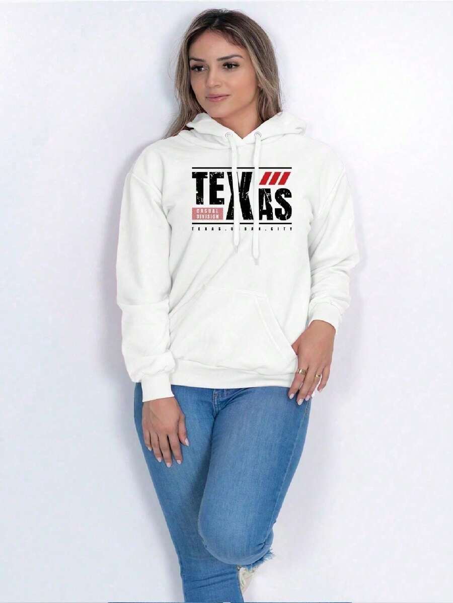Women's Sweatshirt Cold Weather Kangaroo Rodeo Texas Casual - 白色 - 查看 1