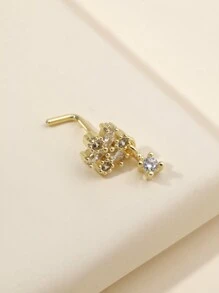 1 pieza Anillo de nariz con forma de L de color dorado con flor adornada con circonita cúbica, Regalo para San Valentín, Mamá, Madre, Día de la Madre - Multicolor - Ver 2