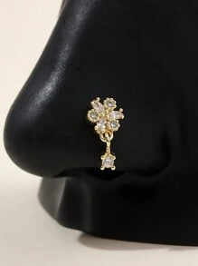 1 pieza Anillo de nariz con forma de L de color dorado con flor adornada con circonita cúbica, Regalo para San Valentín, Mamá, Madre, Día de la Madre - Multicolor - Ver 1