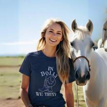 Women's T-Shirt Blouse 100% Cotton Moda Country In Dolly - 藏蓝色 - 查看 2