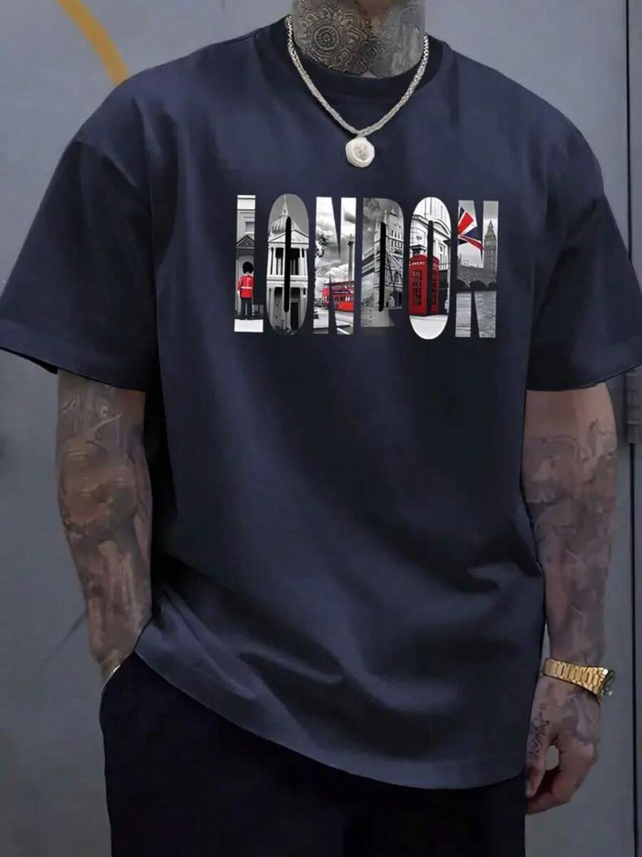 London Men's T-Shirt Imported Blouse Launch Cotton T-Shirt - Màu xanh hải quân - Xem 1