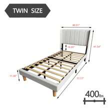 Classic Upholstered Platform Bed Frame With Headboard,Mattress Foundation,Strong Wooden Slats Support,No Box Spring Needed - trắng - Xem 6