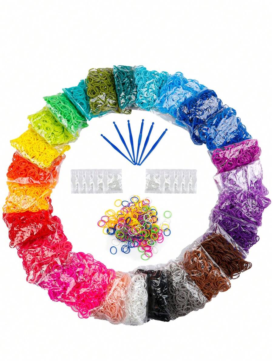 12730 Stück Gummi-Bänder Nachfüllset in 26 Farben mit 500 Clips, 6 Haken, Premium Armband-Herstellungs-Set zum Weben, DIY-Basteln, Geschenk für Sommer, Schule
