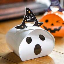 5/10 piezas Cajas de dulces de Halloween, cajas de papel vacías con decoración de calabaza de dibujos animados para galletas, pasteles, pastelería, pequeñas cajas de regalo, fiesta de Halloween - fantasma - Ver 7