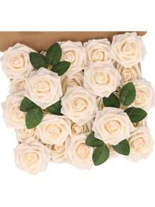 10/25 peças Flores artificiais multicoloridas, espuma de marfim de cor verdadeira, rosas falsas com hastes, buquê de casamento faça você mesmo, arranjo central de chá de panela multicolorido, decoração de mesa de festa, embalagem de saco OPP (excluindo caixa), dia dos namorados, presente - Multicolorido - Ver 12