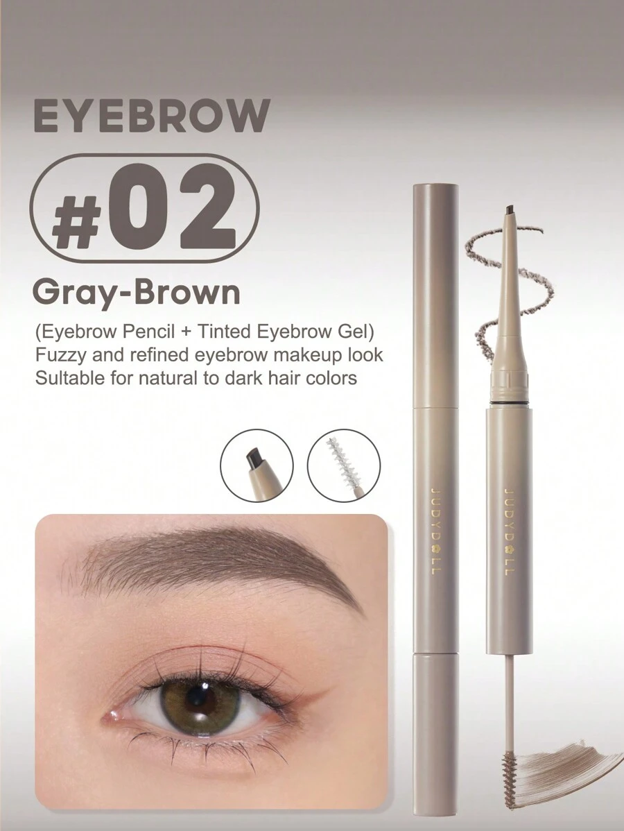 JUDYDOLL Lápiz de cejas impermeable 2 en 1 y gel de cejas transparente, 1.26g, diseño multifuncional y multicolor, adecuado para uso personal o como regalo para fiestas, maquillaje, bodas, citas, amigos, novias, producto nuevo y único - #02 - Ver 1