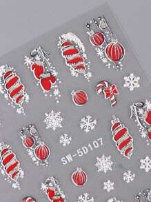 2PCS 5D Embossed Glitter Christmas Nail Art Stickers Self-Adhesive Glossy Cartoon Snowflake Red Lantern Glove Crutches Snowflakes Design DIY Nail Decals 3D Xmas Manicure Decor For Nail Salons, Women And Girls - Multicolor - View 6