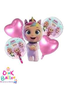 Set Of 5 Metallic Cry Baby Balloons Party Decoration - Purple - View 2