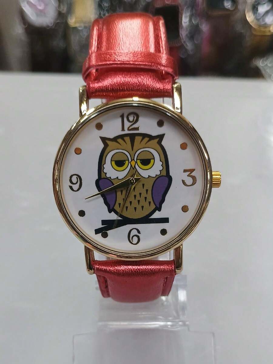 Women's Watch Elegant Leather Owl Woman Various Colors - 紅色 - 查看 1