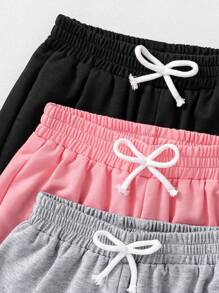 3pcs/Set Tween Girls Letter & Butterfly Print Activewear Sweatpants - Multicolor - View 3