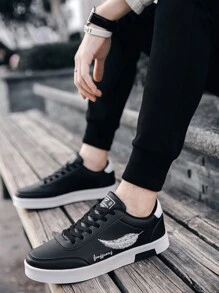 Zapatos casuales de con suela de goma, punta redonda, cordones, personalidad elegante, "Zapatillas de deporte simples para estudiantes de diseño de plumas casuales de moda para, Negro - "Las Zapatillas Casuales De Suela Pesada Para Hombres Son Ligeras, Cómodas, Elegantes, Zapatos Deportivos Casuales Para Estudiantes, Ligeros, Transpirables, Antideslizantes, Resistentes Al Desgaste, Clásicos, Elegantes, Simples, - Negro - Ver 4