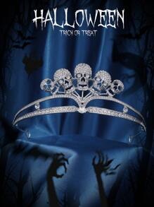 1pc Gothic Skull Crown Headpiece, Silver Skeleton Crown Accessory For Halloween, Masquerade Party - Silver - View 2