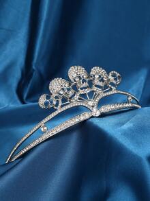 1pc Gothic Skull Crown Headpiece, Silver Skeleton Crown Accessory For Halloween, Masquerade Party - Silver - View 3