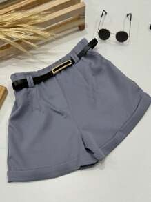 Miguxas Kids Tailored Shorts With Belt And Elastic Waist For Children And Youth - Grey - View 3