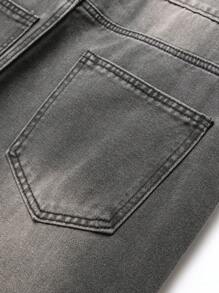 Pantalones vaqueros de corte recto y ajustado con efecto desgastado en estilo occidental para hombres - Gris Oscuro - Ver 6