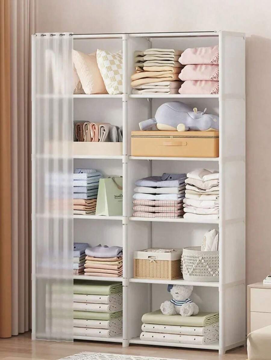 防尘衣柜，易组装储物柜，开放式卧室储物架柜，装饰品，节日装饰，房间装饰，家居装饰，卧室装饰，连衣裙，裤子，鞋子，牛仔裤，靴子，裙子，卧室，收纳整理，家居收纳，女士白色T恤