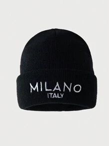 1pc Or 2pcs Men's Black & White Letter Embroidery "MILANO ITALY" Knit Beanie Caps, Warm Winter Daily Wear Fall Outfit - Multicolor - View 4