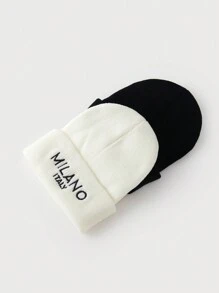 1pc Or 2pcs Men's Black & White Letter Embroidery "MILANO ITALY" Knit Beanie Caps, Warm Winter Daily Wear Fall Outfit - Multicolor - View 2