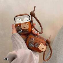 咖啡豆/泰迪熊/汽车设计保护壳适用于苹果，无线耳机防刮防摔充电盒 - 棕色 - 查看 9