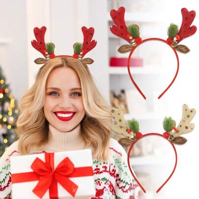 حزمة من قطعة أو قطعتين شريط رأس بقرون الرنة الجديد لعيد الميلاد، إكسسوارات عيد الميلاد الإبداعية، مشبك شعر بجرس الرنة، مقاس عام، إكسسوارات شعر حفل، دعائم تصوير، ديكور حفلة عيد الميلاد