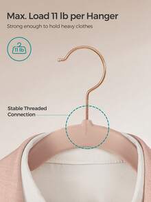 SONGMICS 50 Pack Coat Hangers, Velvet Hangers, Non-Slip Clothes Hangers, With Shoulder Notches, Trouser Bar, 360° Swivel Hook, Space-Saving, 16.9-Inch Long, For Closet, White,Black, Purple, Pink,Gray,Dovee Gray,Sand Beige,Pale Blue Forest Green,Spring,Minimalist,Summer Tops - 粉色 - 查看 5