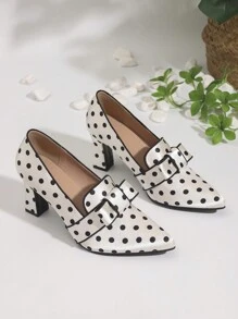 Hoge hak puntige instapper start-en landingsbaan Polka Dot diepe mond dikke hak schoenen, zwart-witte kleurstelling, outdoor Mary Jane pumps