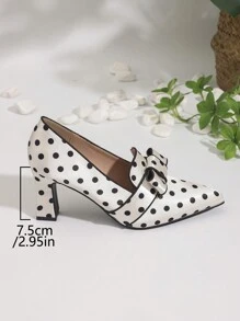 Hoge hak puntige instapper start-en landingsbaan Polka Dot diepe mond dikke hak schoenen, zwart-witte kleurstelling, outdoor Mary Jane pumps