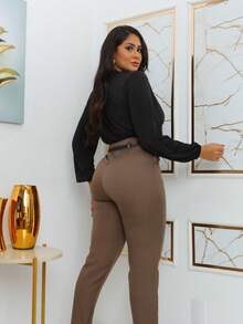 Women's Tailored Pants With Belt - 鏽棕色 - 查看 2