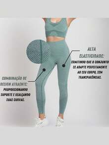 Gym Set Pants And Top Empina Lifts Butt Solid Color Fitness Women - 淺藍色 - 查看 3